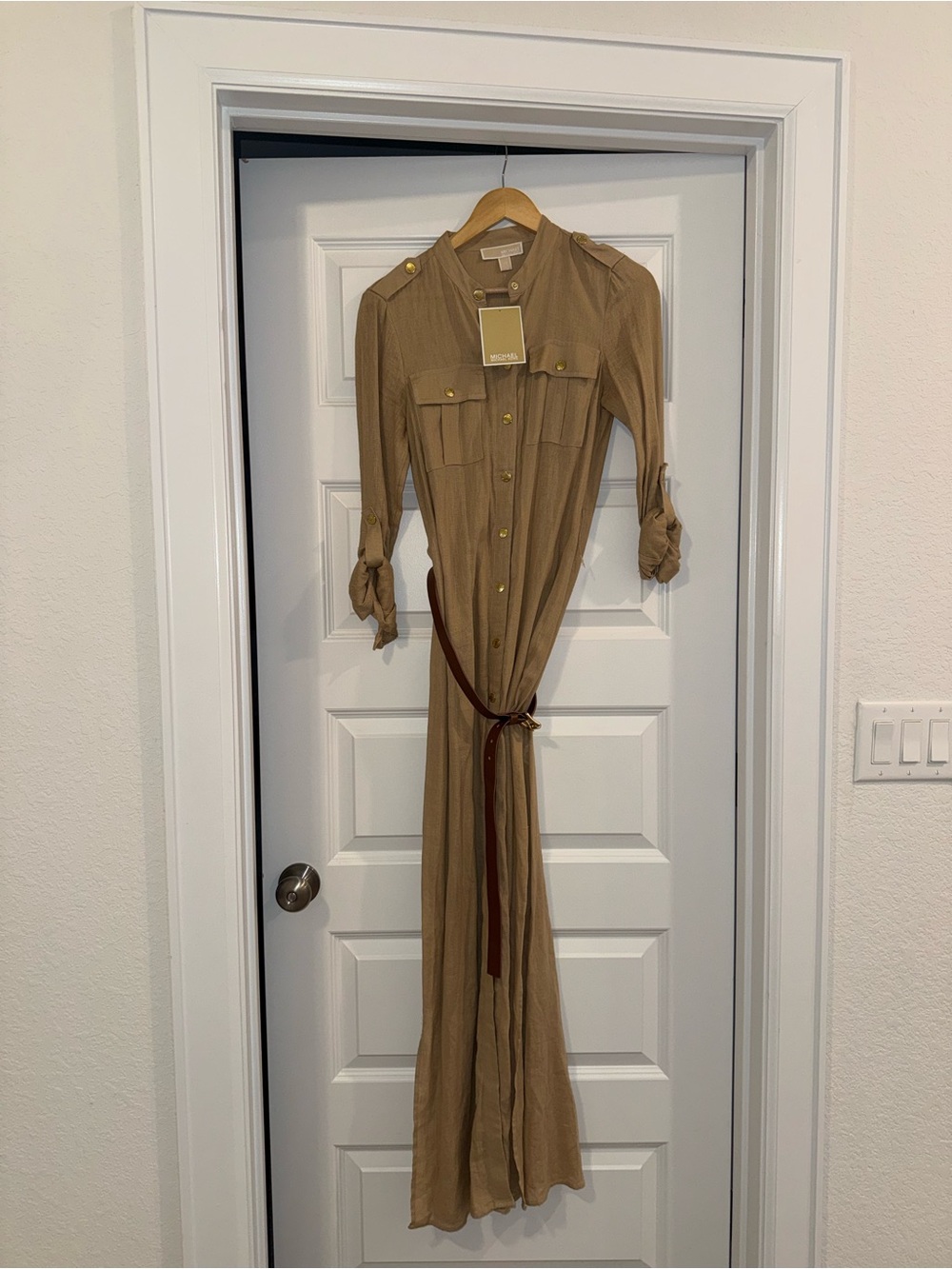 Michael Kors Tan Maxi Shirt Dress with Belt